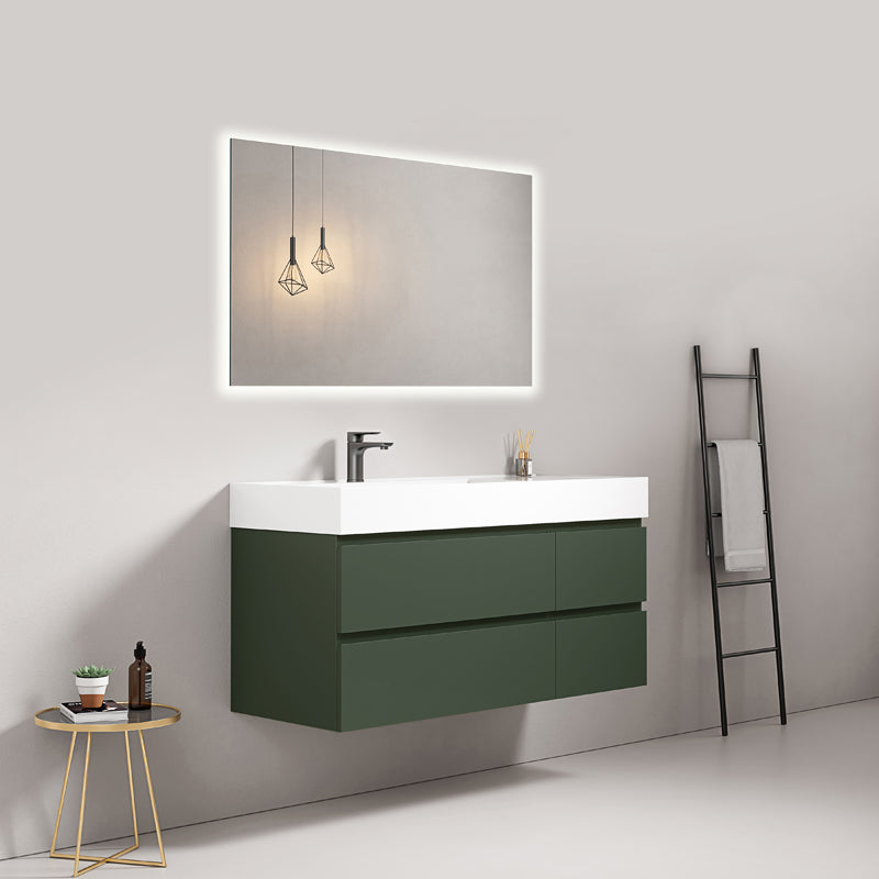 Mobile bagno sospeso 120 cm Verde Comodoro Lavabo a Sinistra in Resina Specchio Quadro Retroilluminato - Fiji Paint