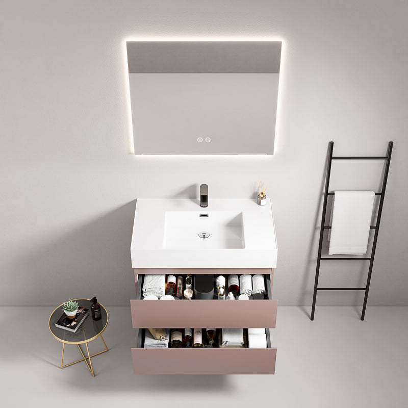 Mobile bagno sospeso 100 cm Rosa Retro Lavabo in Resina Specchio Quadro Retroilluminato - Fiji Paint