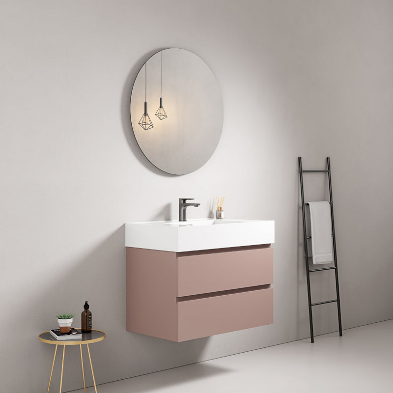 Mobile bagno sospeso 80 cm Rosa Retro Lavabo in Resina Specchio Tondo - Fiji Paint