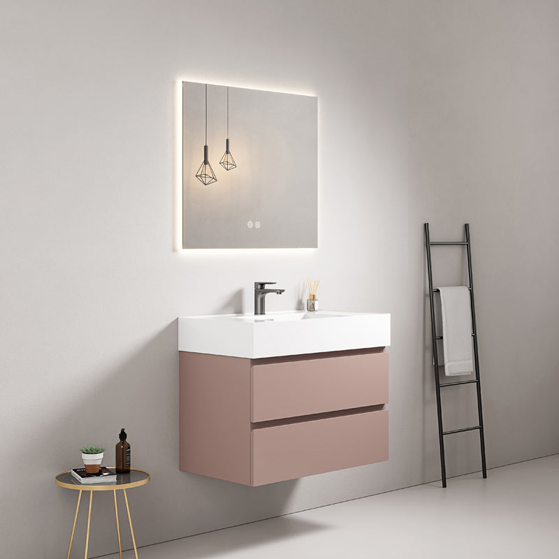 Mobile bagno sospeso 100 cm Rosa Retro Lavabo in Resina Specchio Quadro Retroilluminato - Fiji Paint