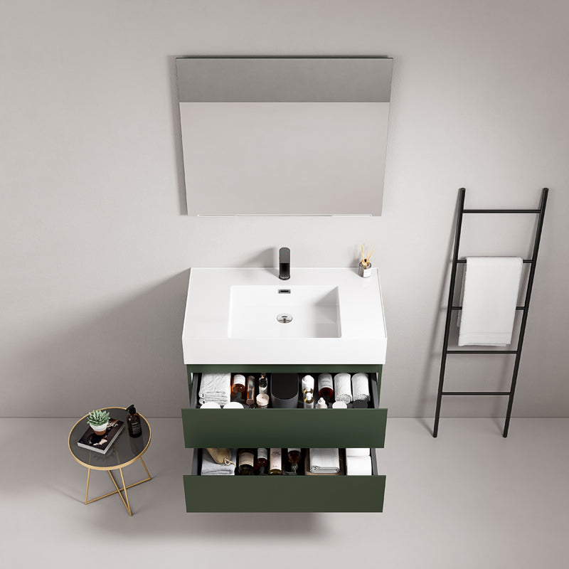 Mobile bagno sospeso 80 cm Verde Comodoro Lavabo in Resina Specchio Quadro - Fiji Paint