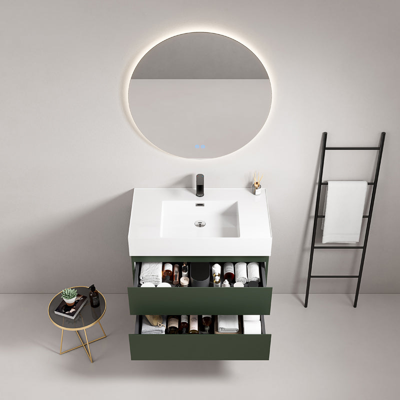 Mobile bagno sospeso 80 cm Verde Comodoro Lavabo in Resina Specchio Tondo Retroilluminato - Fiji Paint