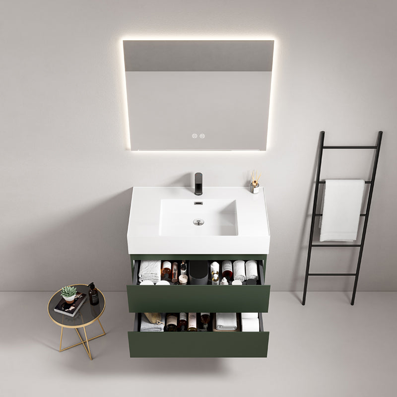 Mobile bagno sospeso 80 cm Verde Comodoro Lavabo in Resina Specchio Quadro Retroilluminato - Fiji Paint