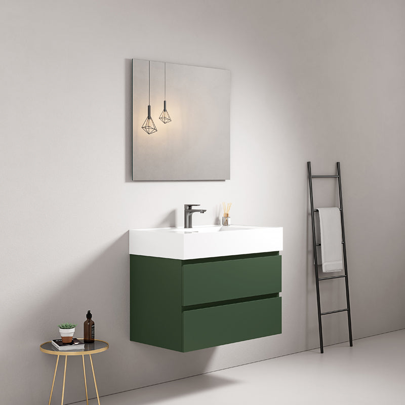 Mobile bagno sospeso 80 cm Verde Comodoro Lavabo in Resina Specchio Quadro - Fiji Paint