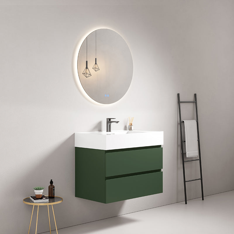 Mobile bagno sospeso 80 cm Verde Comodoro Lavabo in Resina Specchio Tondo Retroilluminato - Fiji Paint
