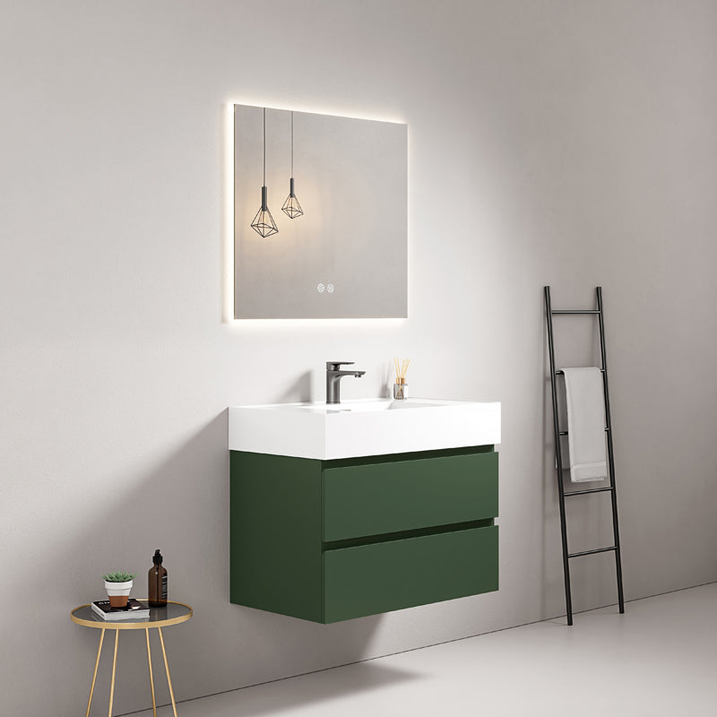 Mobile bagno sospeso 80 cm Verde Comodoro Lavabo in Resina Specchio Quadro Retroilluminato - Fiji Paint