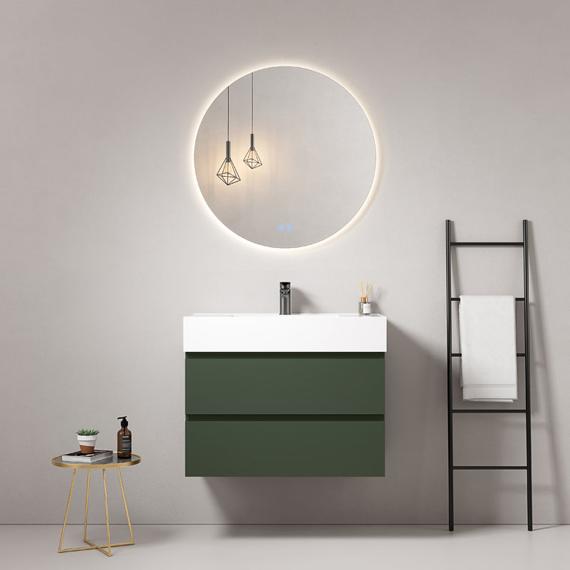 Mobile bagno sospeso 80 cm Verde Comodoro Lavabo in Resina Specchio Tondo Retroilluminato - Fiji Paint