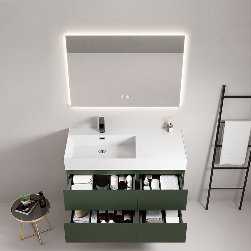Mobile bagno sospeso 100 cm Verde Comodoro Lavabo a Sinistra in Resina Specchio Quadro Retroilluminato - Fiji Paint