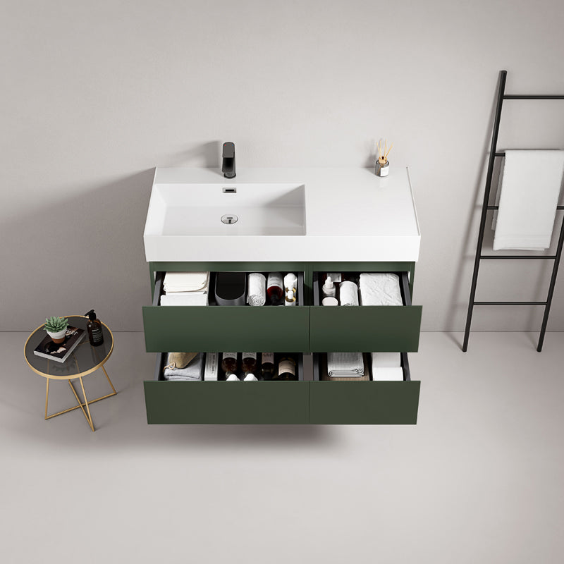 Mobile bagno sospeso 100 cm Verde Comodoro Lavabo a Sinistra in Resina Senza Specchio - Fiji Paint