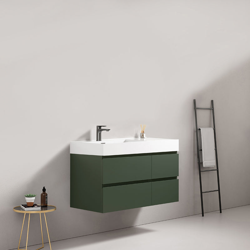Mobile bagno sospeso 100 cm Verde Comodoro Lavabo a Sinistra in Resina Senza Specchio - Fiji Paint