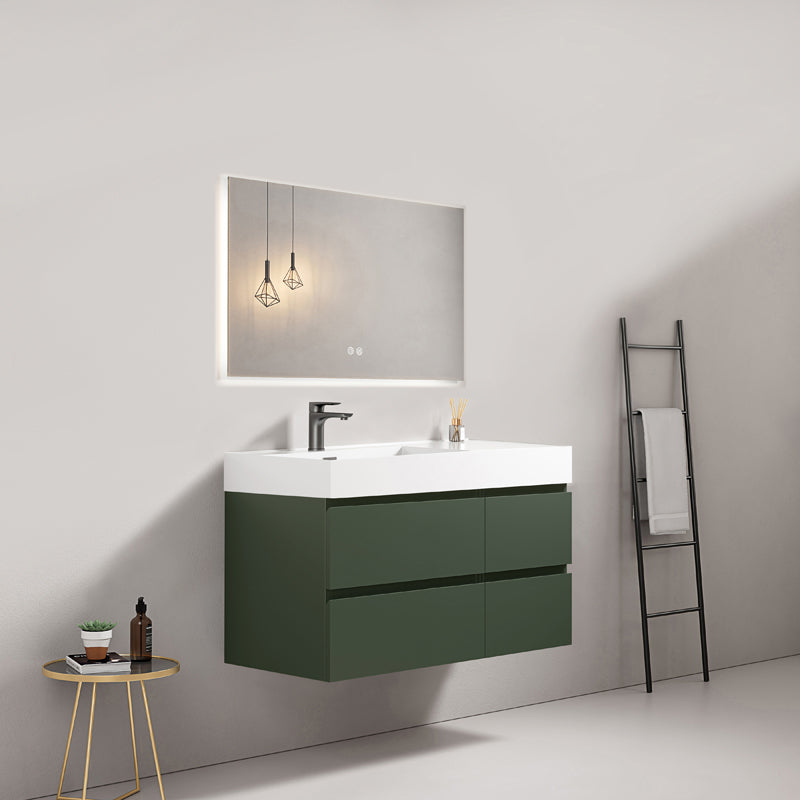 Mobile bagno sospeso 100 cm Verde Comodoro Lavabo a Sinistra in Resina Specchio Quadro Retroilluminato - Fiji Paint