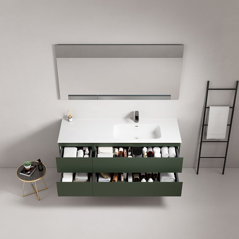 Mobile bagno sospeso 140 cm Verde Comodoro Lavabo a Destra in Resina Specchio Quadro - Fiji Paint