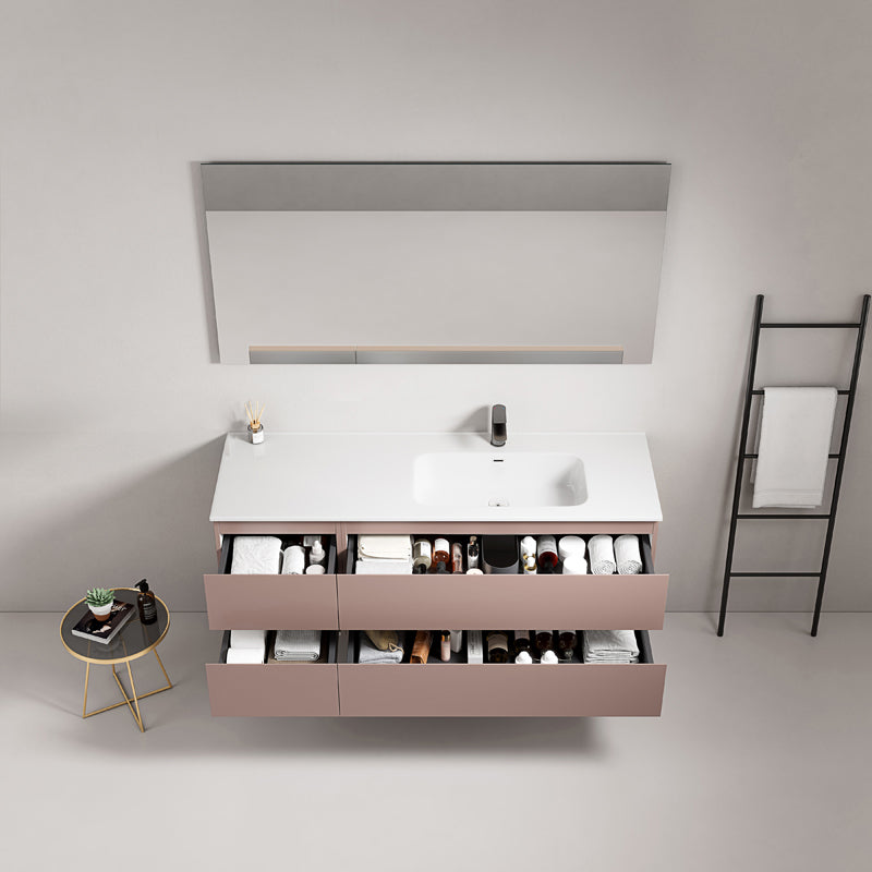 Mobile bagno sospeso 140 cm Rosa Retro Lavabo a Destra in Resina Specchio Quadro - Fiji Paint