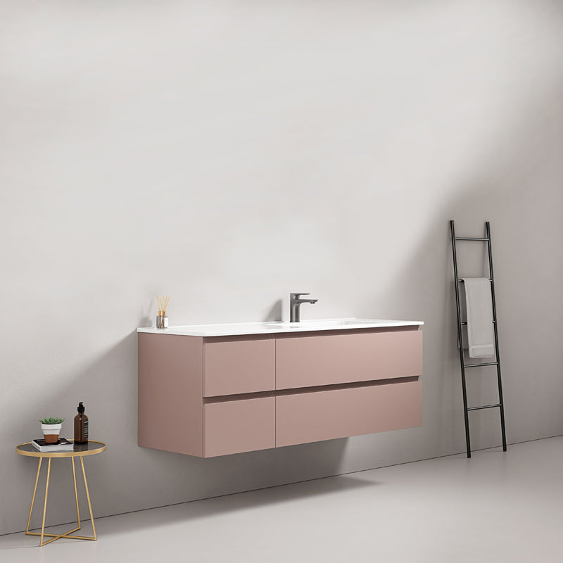 Mobile bagno sospeso 140 cm Rosa Retro Lavabo a Destra in Resina Senza Specchio - Fiji Paint