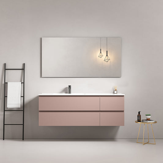 Mobile bagno sospeso 140 cm Rosa Retro Lavabo a Sinistra in Resina Specchio Quadro - Fiji Paint