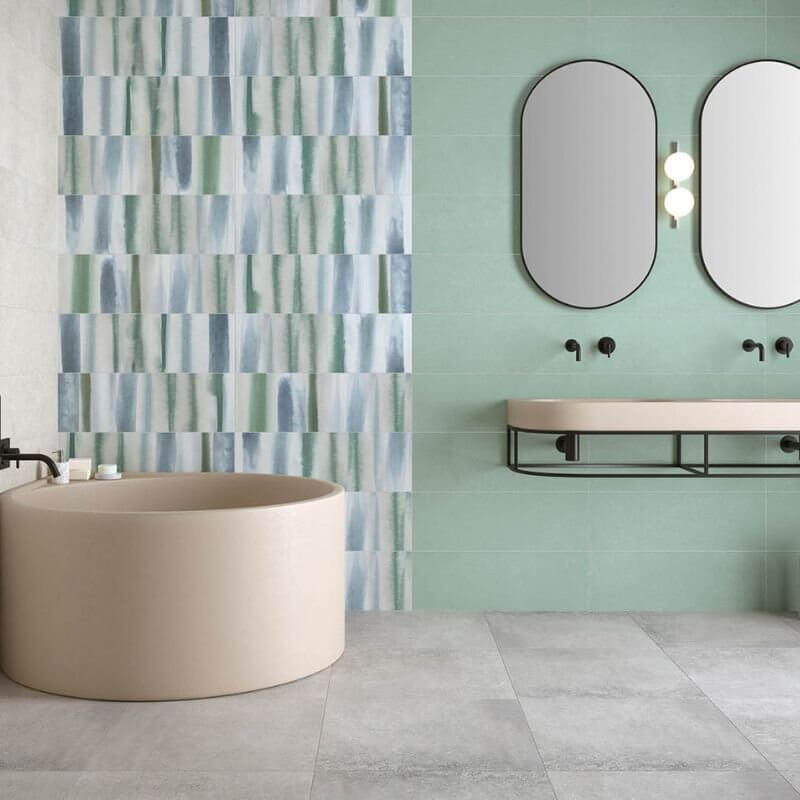 Rivestimento in Ceramica Effetto Cemento 25x75 Pistacchio Materia Wall - Herberia