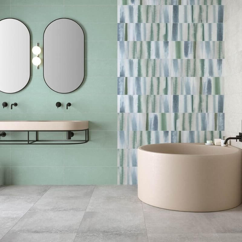 Rivestimento in Ceramica Effetto Cemento 25x75 Pistacchio Materia Wall - Herberia