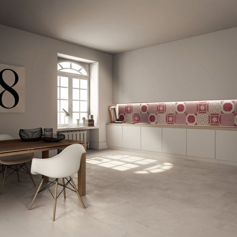 Gres Porcellanato Effetto Cemento Rettificato Naturale 30x30 8.5mm Decoro Combi Beige/Rosso Docks - ABK