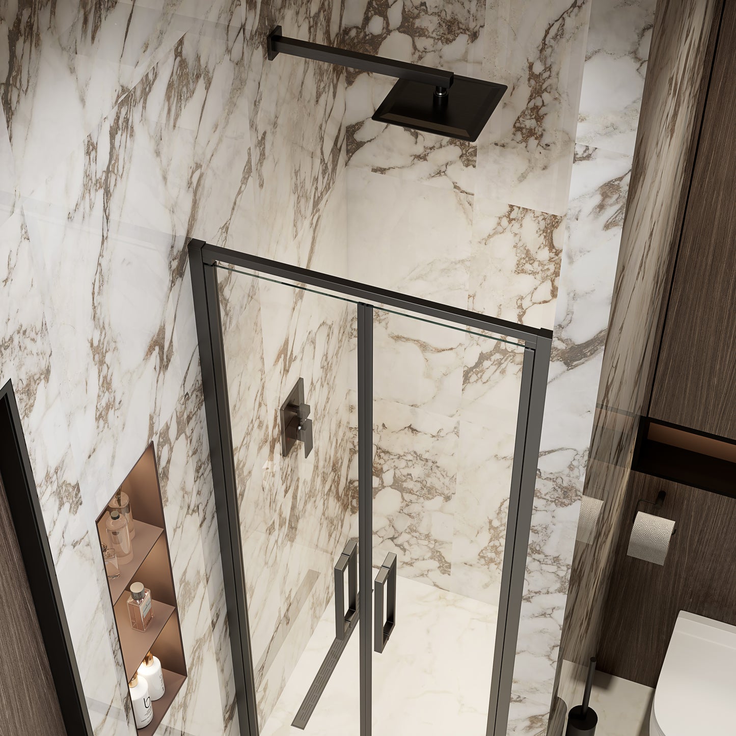 Porta Doccia 100 cm Saloon Vetro Trasparente e Profilo Nero - Escape