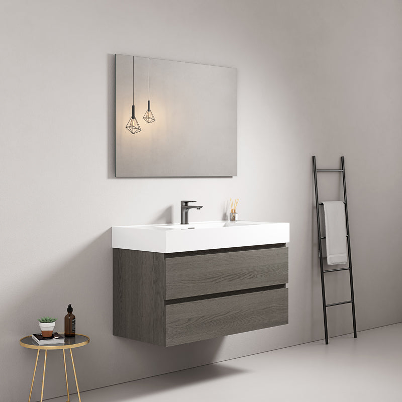 Mobile bagno sospeso 100 cm Grey Lavabo in Resina Specchio Quadro - Fiji Wood