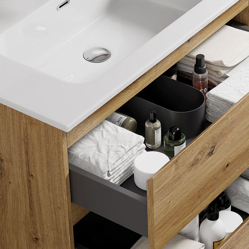 Mobile bagno sospeso 100 cm Bruno Medio Lavabo in Ceramica Senza Specchio - Fiji Wood