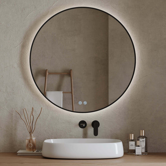 Specchio Tondo Retroilluminato 100 cm Profilo Nero - Fiji
