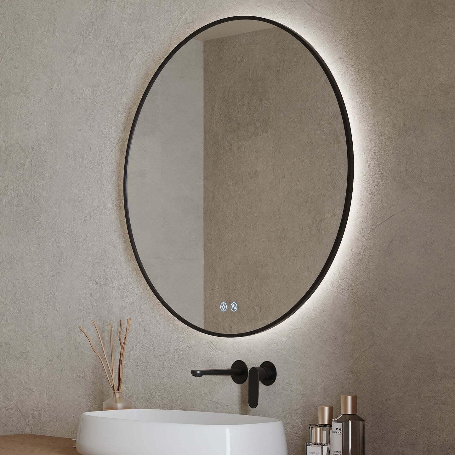 Specchio Tondo Retroilluminato Anti appannamento 100 cm Profilo Nero - Fiji