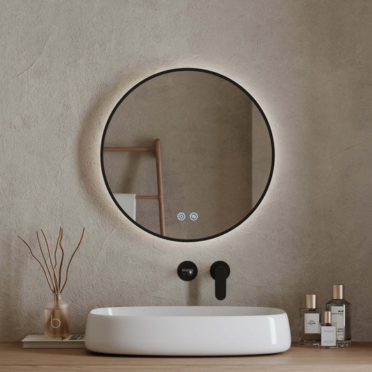 Specchio Tondo Retroilluminato 60 cm Profilo Nero - Fiji
