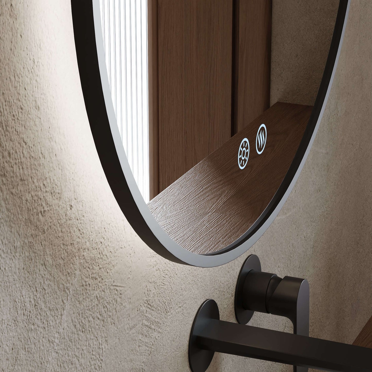 Specchio Tondo Retroilluminato Anti appannamento 60 cm Profilo Nero - Fiji