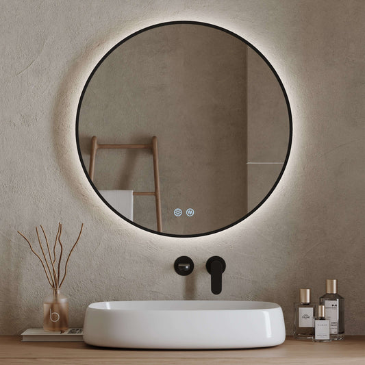 Specchio Tondo Retroilluminato 80 cm Profilo Nero - Fiji