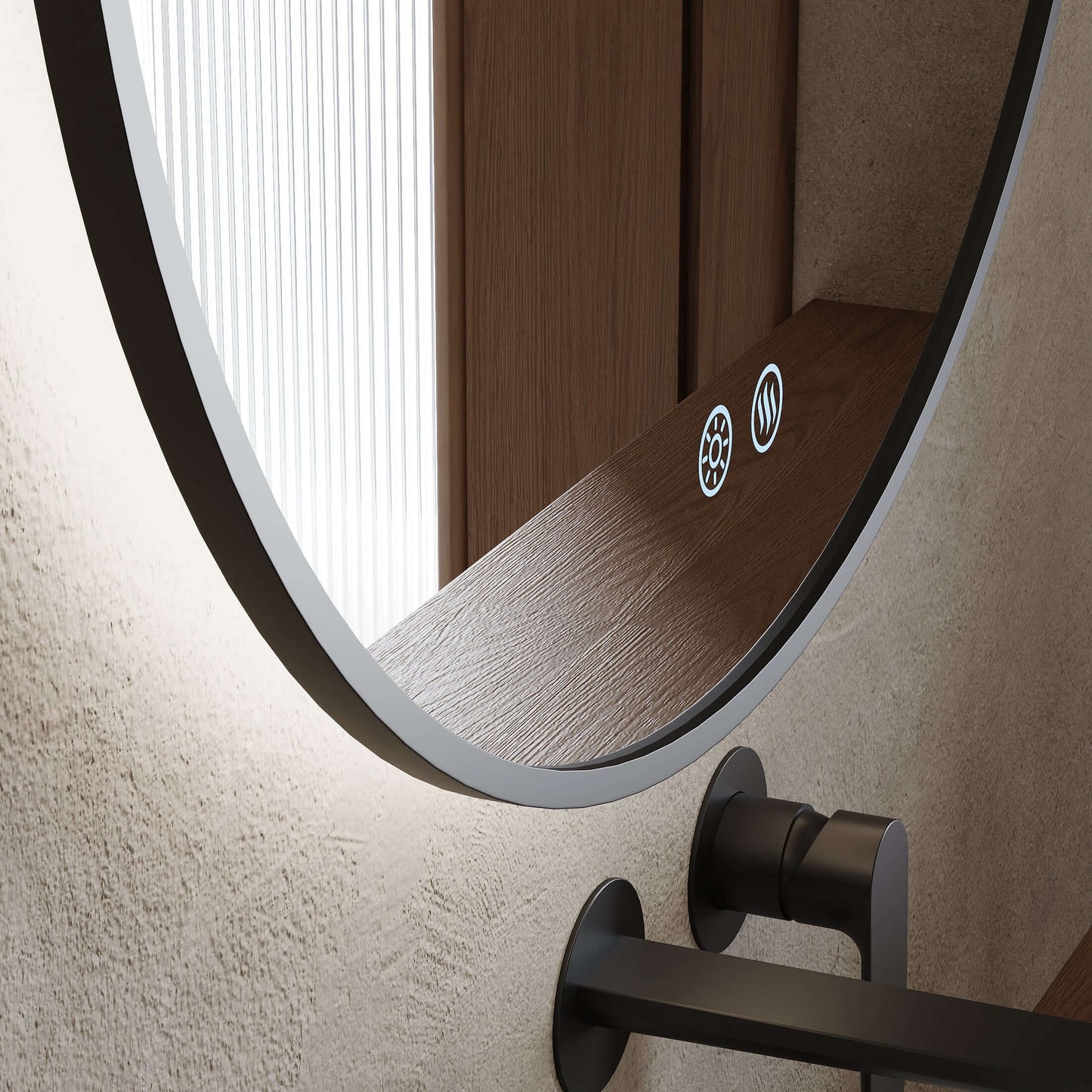 Specchio Tondo Retroilluminato Anti appannamento 80 cm Profilo Nero - Fiji