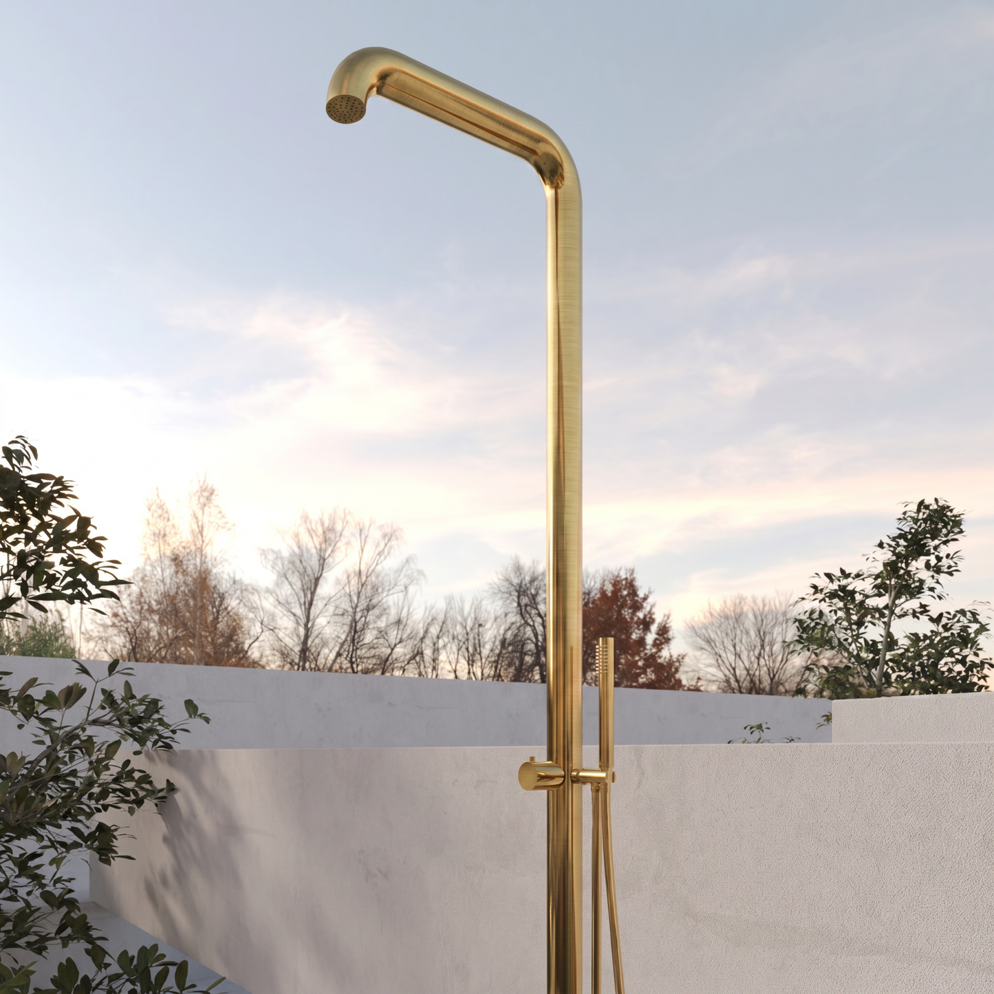 Colonna Doccia Per Esterno con Doccino in Acciaio Inox Oro Spazzolato - Lia Plus