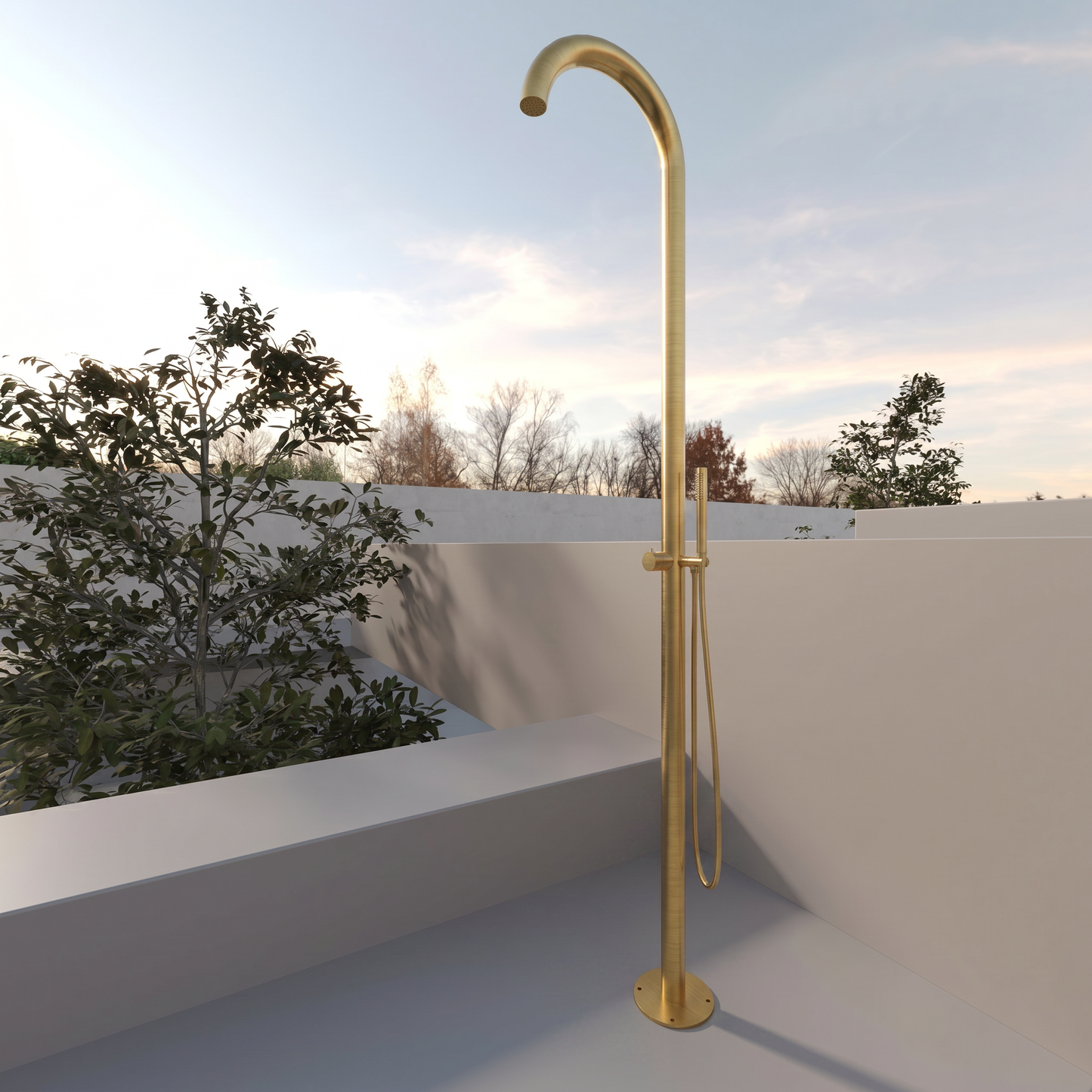 Colonna Doccia Per Esterno con Doccino in Acciaio Inox Oro Spazzolato - Zoe Plus