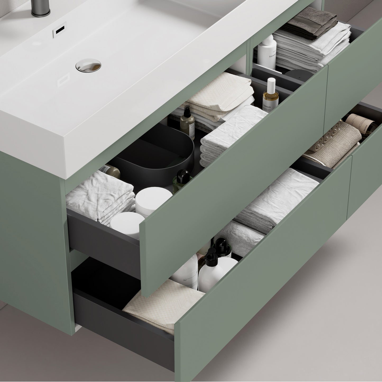 Mobile bagno sospeso 120 cm Verde Salvia Lavabo a Sinistra in Resina Senza Specchio - Fiji Paint