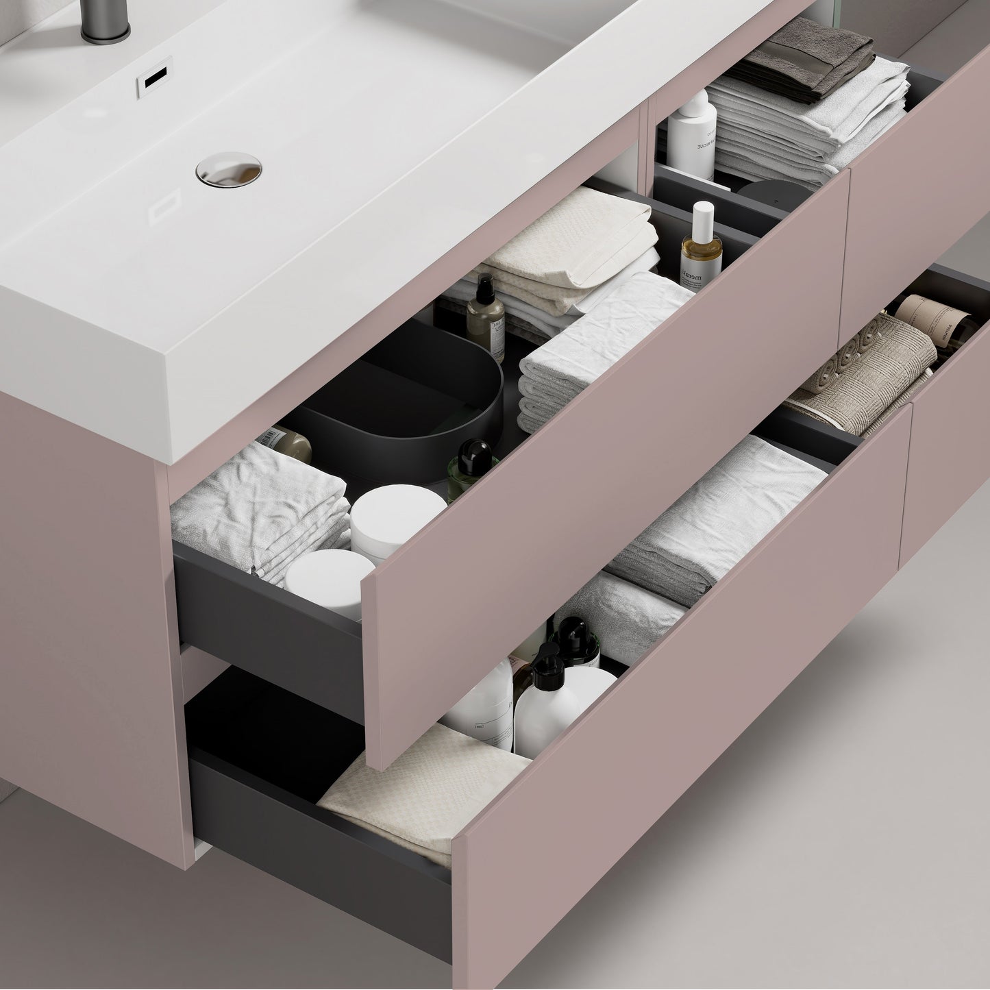 Mobile bagno sospeso 100 cm Rosa Retro Lavabo a Sinistra in Resina Senza Specchio - Fiji Paint