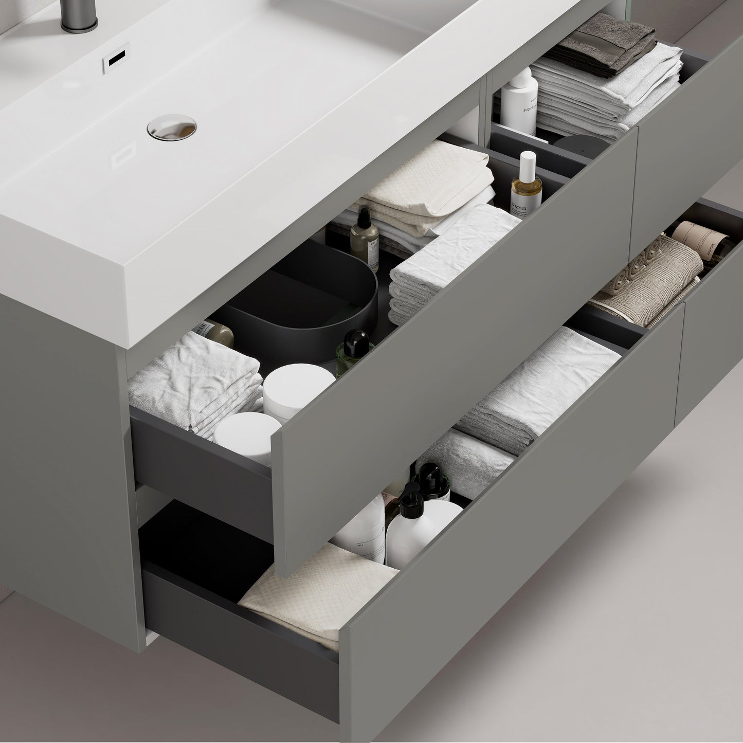 Mobile bagno sospeso 100 cm Grigio Londra Lavabo a Sinistra in Resina Specchio Quadro Retroilluminato - Fiji Paint