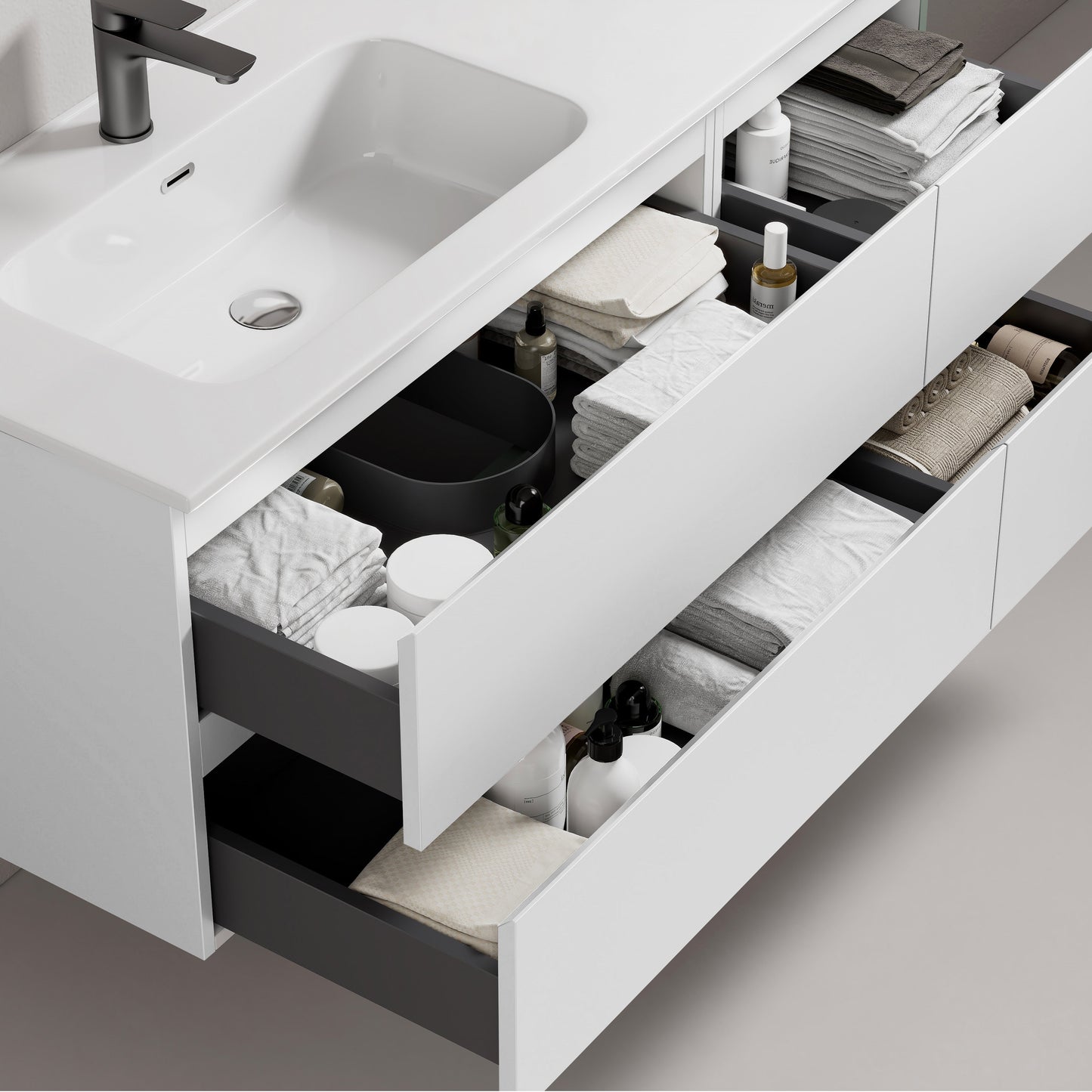 Mobile bagno sospeso 120 cm Bianco Lavabo a Sinistra in Ceramica Specchio Quadro Retroilluminato - Fiji Paint