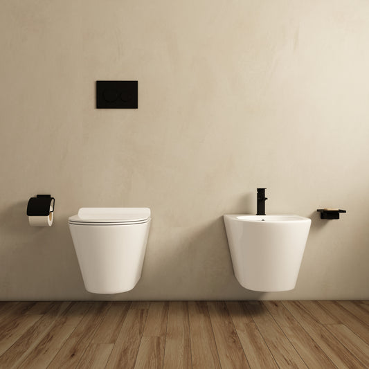 Coppia Sanitari Sospesi Senza Brida e Sedile Soft-Close Bianco Lucido Smeraldo - Meda