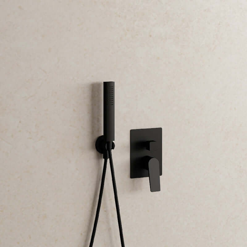 Set Incasso Doccia con Deviatore Nero con Braccio Doccia e Soffione 25x25 cm - Sun