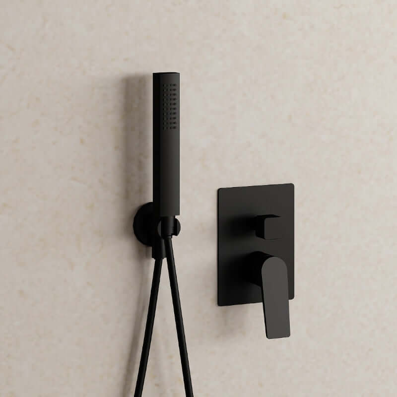 Set Incasso Doccia con Deviatore Nero con Braccio Doccia e Soffione 25x25 cm - Sun