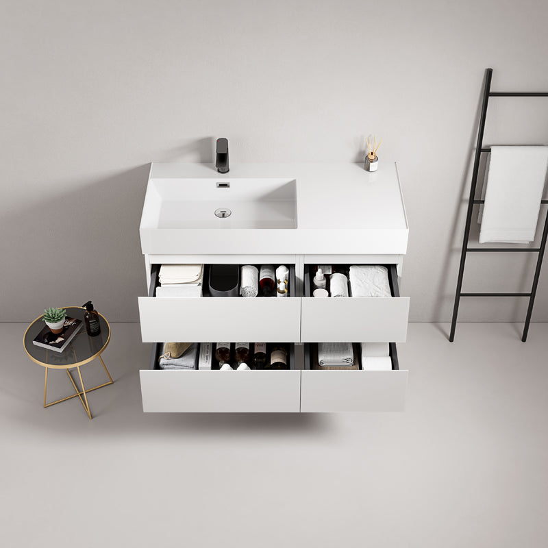 100cm White Wall-hung Bathroom Cabinet Left-Hand Resin Sink Without Mirror - Fiji Paint