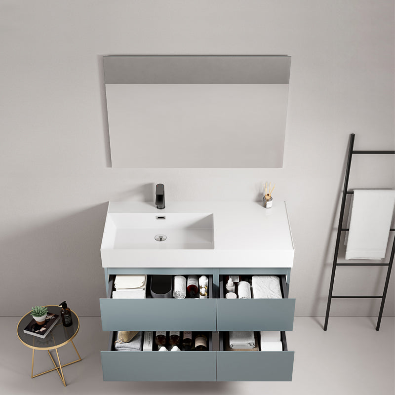 Bathroom Cabinet Wall-hung 100 cm Avio Blue Left-hand Sink in Resin Square Mirror - Fiji Paint