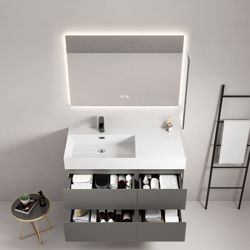 Mobile bagno sospeso 100 cm Grigio Londra Lavabo a Sinistra in Resina Specchio Quadro Retroilluminato - Fiji Paint