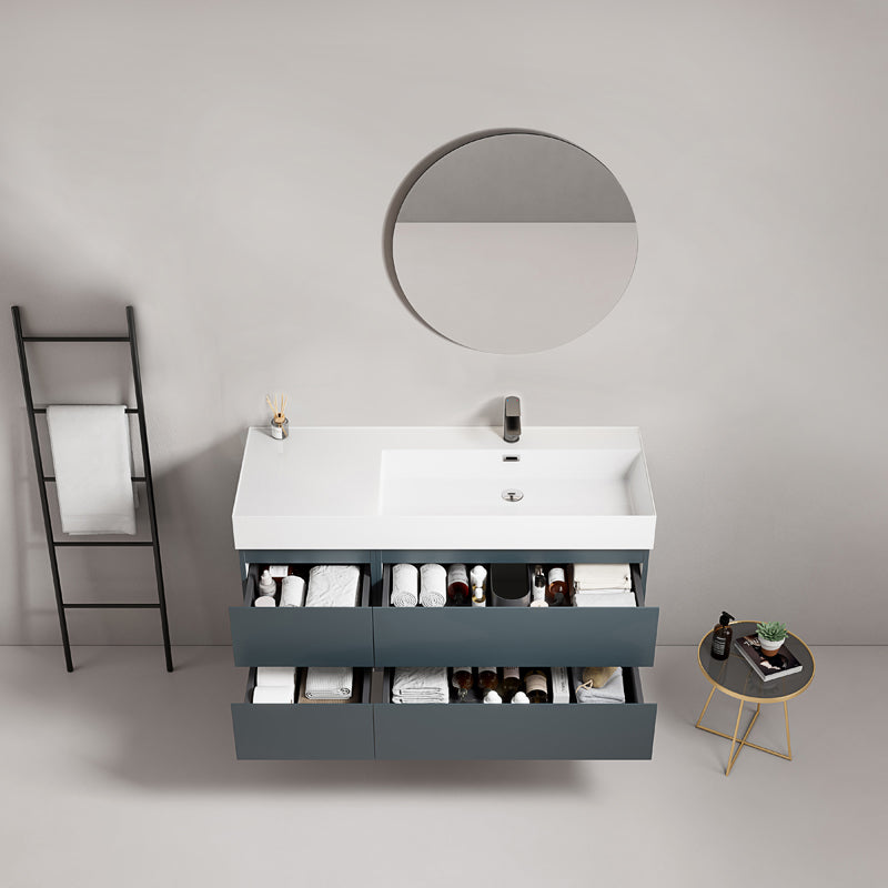 Mobile bagno sospeso 120 cm Blu Mare Lavabo a Destra in Resina Specchio Tondo - Fiji Paint