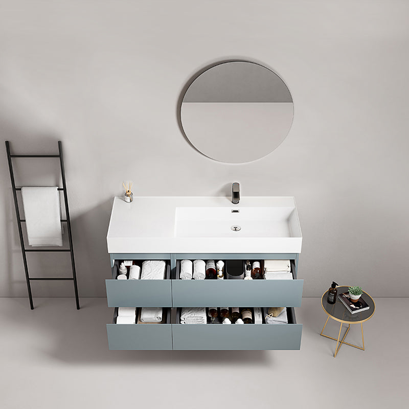 Mobile bagno sospeso 120 cm Blu Avio Lavabo a Destra in Resina Specchio Tondo - Fiji Paint