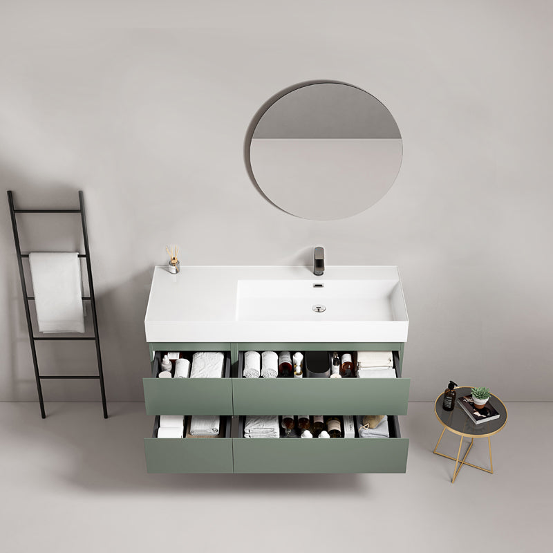 Mobile bagno sospeso 120 cm Verde Salvia Lavabo a Destra in Resina Specchio Tondo - Fiji Paint
