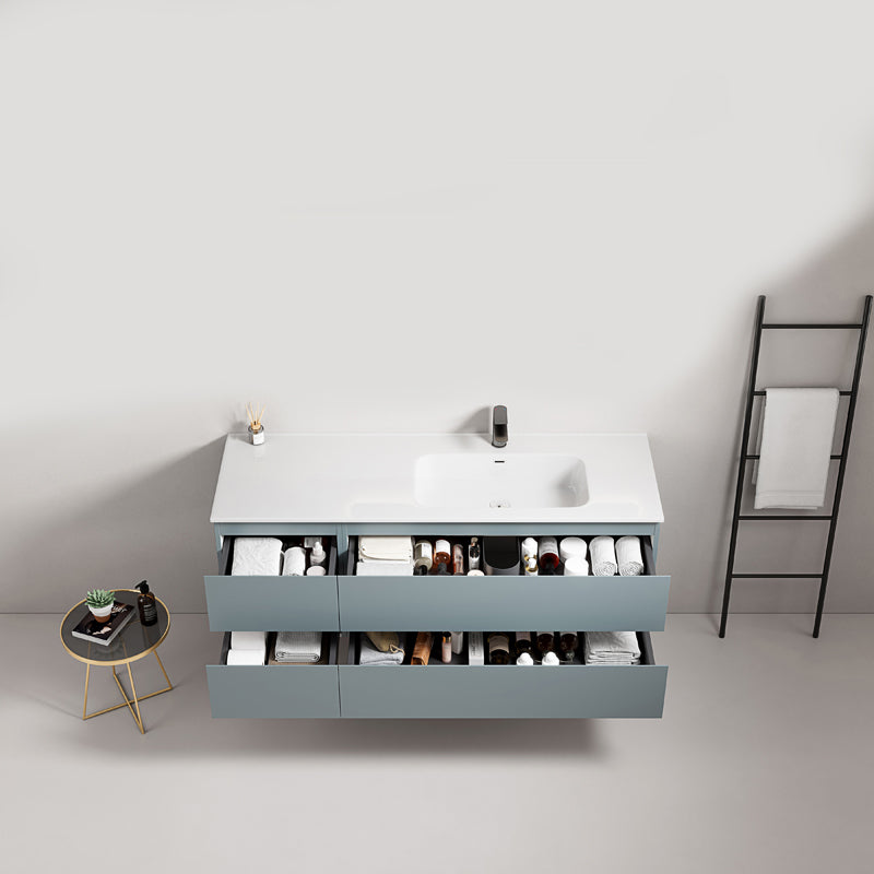 Mobile bagno sospeso 140 cm Blu Avio Lavabo a Destra in Resina Senza Specchio - Fiji Paint