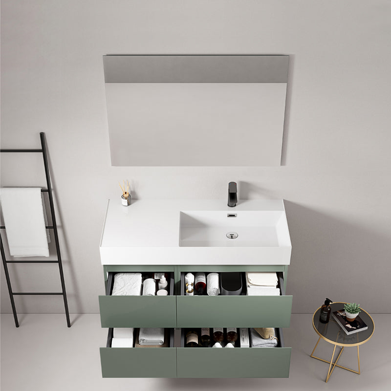 Mobile bagno sospeso 100 cm Verde Salvia Lavabo a Destra in Resina Specchio Quadro - Fiji Paint