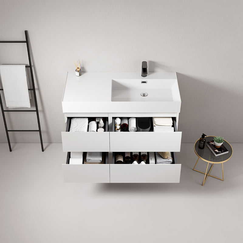 Mobile bagno sospeso 100 cm Bianco Lavabo a Destra in Resina Senza Specchio - Fiji Paint