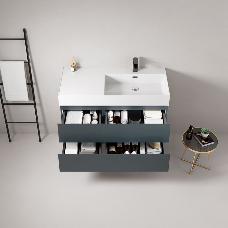 Mobile bagno sospeso 100 cm Blu Mare Lavabo a Destra in Resina Senza Specchio - Fiji Paint